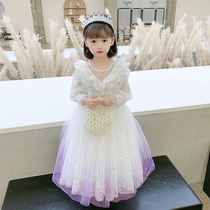 Ice and snow Chienties Aesha Princess Leia dress Girl 61 Children lace dress Dress Light Lavish Aisha Fluffy Dress Genuine