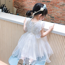 Butterfly fairy princess dresses baby white yarn dress girl short sleeve summer wings with dress sweet and super fairy dresses