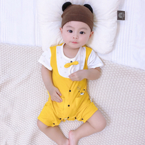 Summer baby jumpsuit cotton clothes short sleeve thin baby ha clothes Net red cute strap climbing suit summer tide