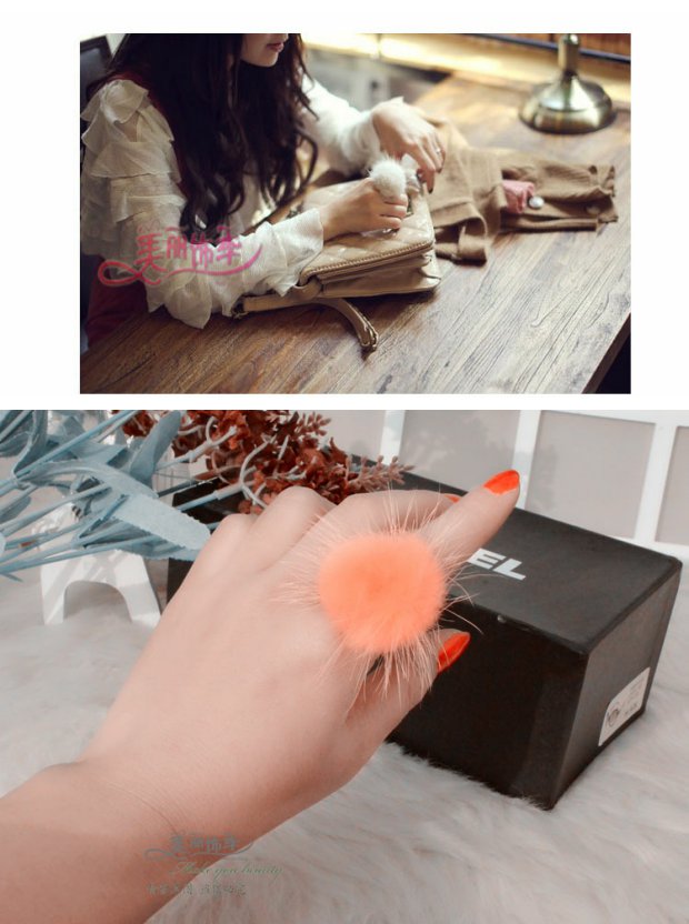 Thời trang Hàn Quốc Phiên bản Hàn Quốc của tóc bóng tròn lông lông vòng nhẫn lông ngón tay sang trọng mở điều chỉnh kích thước nhẫn đeo ngón trỏ