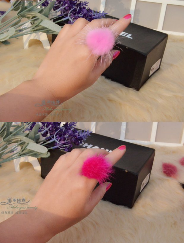 Thời trang Hàn Quốc Phiên bản Hàn Quốc của tóc bóng tròn lông lông vòng nhẫn lông ngón tay sang trọng mở điều chỉnh kích thước nhẫn đeo ngón trỏ