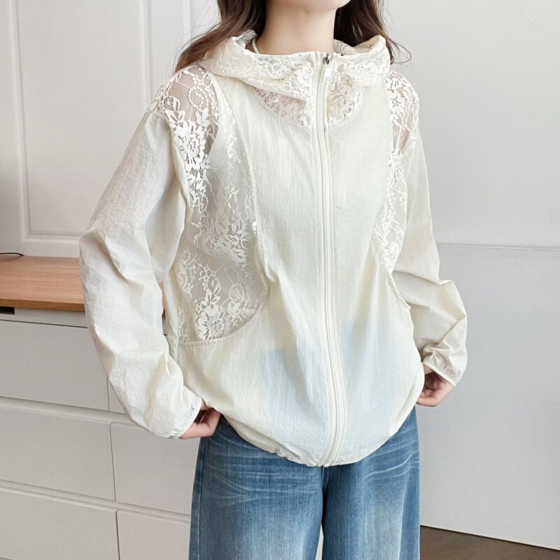 Summer Plus-Size Women's Loose-Fitting Slimming Lace Hollow-Out Skin Coat Thin Jacket 100kg Casual Sun Protection Clothing for Plus-Size Women