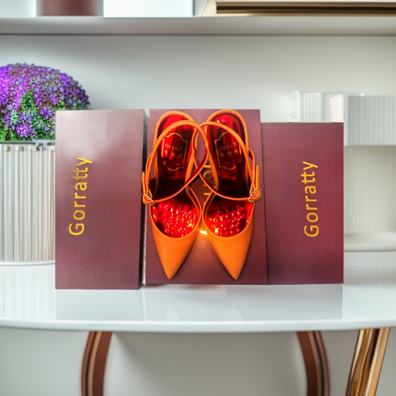 2026 Summer Orange Pointed-Toe Sandals with Red Sole, Thin Heels, Super High Heels, T-Strap Commuter Women's Shoes, Large Sizes 32-45