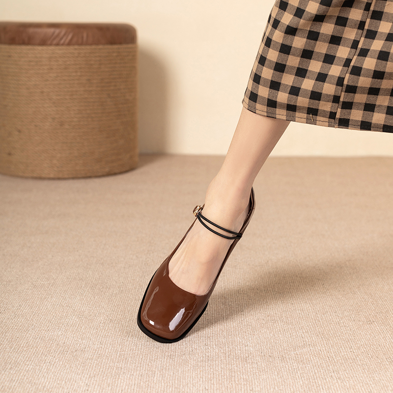 Mary Precious Shoes Woman 2022 Spring new genuine leather retro coarse heel small leather shoes with high heel shoes