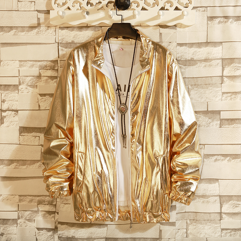 2026 Autumn/Winter Cross-Border Men's Clothing Male Student Shiny Jacket Silver Gold Coat Performance Outfit Team Clothing Loose Fit 2026 Autumn/Winter Cross-Border Men's Clothing Male Student Shiny Jacket Silver Gold Coat Performance Outfit Team Clothing Loose Fit