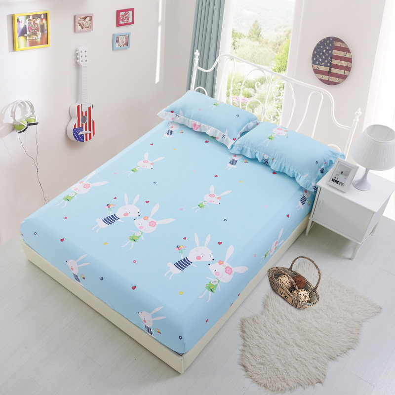 Cartoon cotton bed sheet single-piece cotton bed cover heightened Simmons set children's bed sheet up and down bed thin brown cushion cover