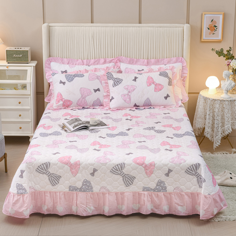 Quilted Clips Cotton Pure Cotton Bed Skirt Style Bed Cover Cartoon Single Bed Hood Full Cotton Rounded Corners Thickened Lace-sheet European-style bed-Taobao