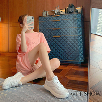 Net red lace-up wild white shoes 2021 summer new leather split toe board shoes womens thick-soled sports casual shoes