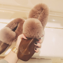 Net red fluffy shoes women wear the new 2020 pop style fashion plus velvet rabbit hair pedal flat beanie shoes