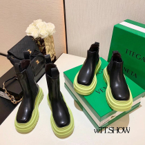 BV Avocado green height-increasing Martin boots womens 2021 British style full cowhide vintage Chelsea booties cigarette boots