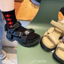 Thick bottom net red sandals womens summer 2021 new round head Korean edition velcro daily muffin bottom flat Roman shoes