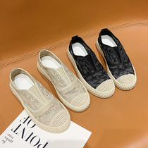 Fisherman shoes small fragrance womens 2021 summer new flat openwork mesh breathable lazy pedal lace casual shoes