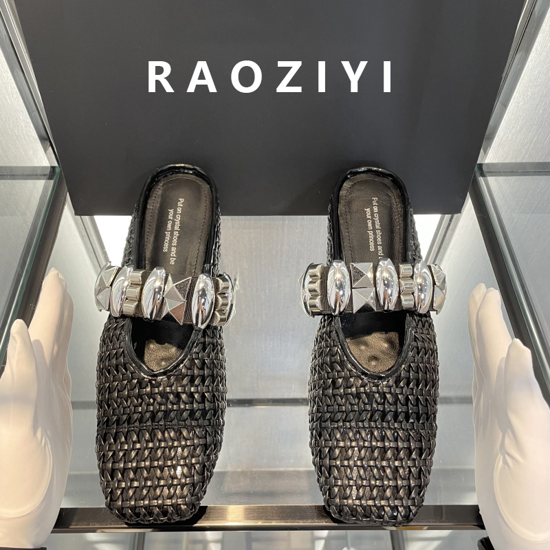 【Liquid Boundary】Raoziyi~Black Women's 2026 New Spring Genuine Leather Closed-Toe Slippers with 5cm Hidden Height Increase 【Liquid Boundary】Raoziyi~Black Women's 2026 New Spring Genuine Leather Closed-Toe Slippers with 5cm Hidden Height Increase