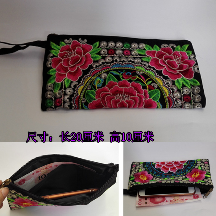 New embroidered clutch bag embroidered canvas mobile phone change women's bag thin key bag double-sided embroidered business gift