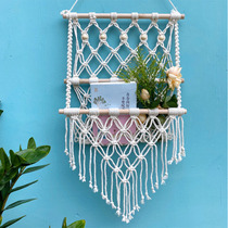 Nordic woven shelf tapestry books magazine storage rack wall decoration rack net bag dry flower basket homestay living room decoration