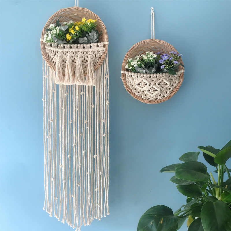 Nordic Wind Woven Tapestry Tapestry Basket Handcrafted Flower Pots Basket hanging pieces Wall-mounted Living Room Background Wall Trim-Taobao