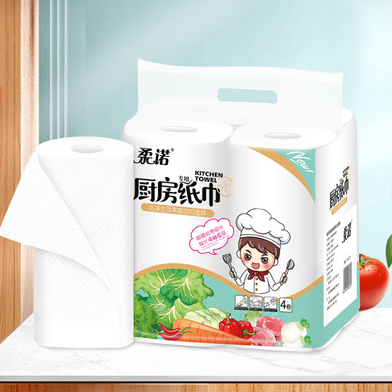4 Rolls Fitted Kitchen Paper Towels Large Rolls Paper Towels Suction water suction dishwashing disposable cleaning sloth Home 88 knob