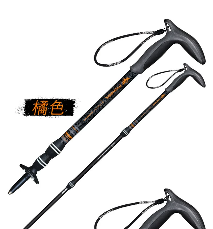 Trailblazer sợi carbon trekking cực carbon kính thiên văn cong tay cầm T xử lý mía cũ nạng siêu nhẹ ba phần siêu ngắn - Gậy / gậy gậy chống trượt có đèn pin cho người già