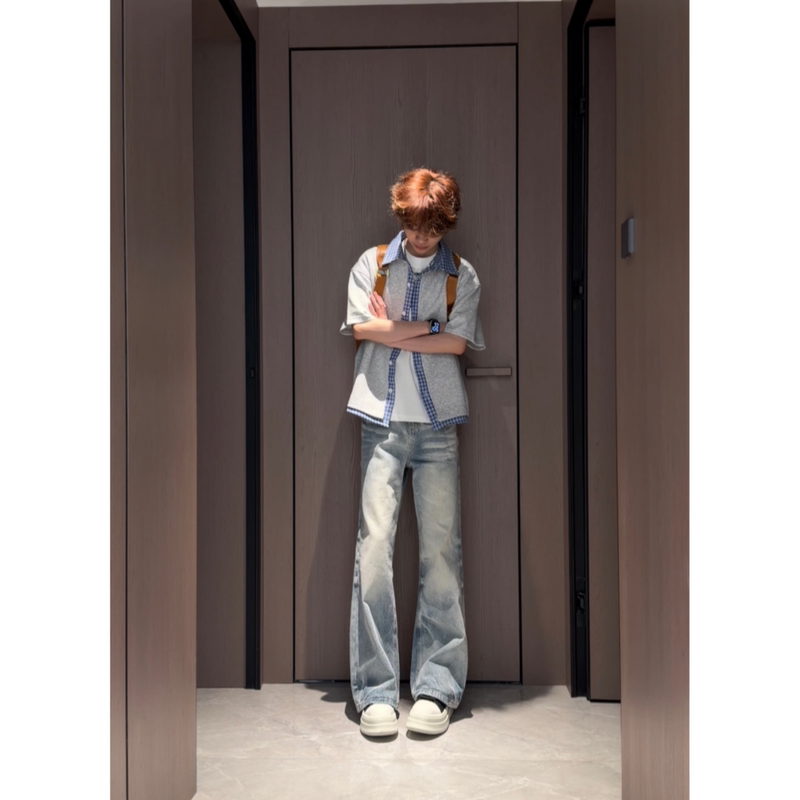 Areast American-Style Fake Two-Piece Short-Sleeved Shirt for Men and Women, Retro High-End Half-Sleeved Shirt, Lazy Style T-Shirt 1012