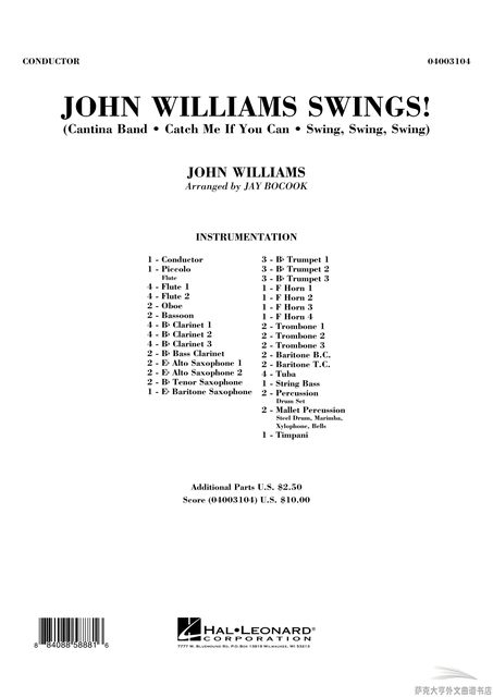 GY4108 (ລະດັບ 4.0) John Williams Swing (3 Pieces) Wind Orchestra Ensemble Score + Parts