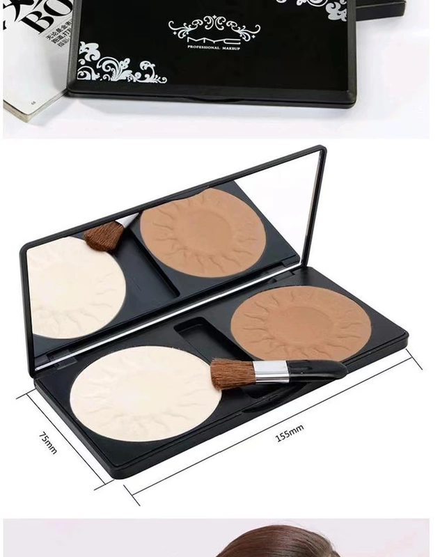 MYG Makeup Silk mịn khả năng sửa chữa bột (bao gồm gương + cọ) bóng + phấn highlight mua một tặng một - Bột nén