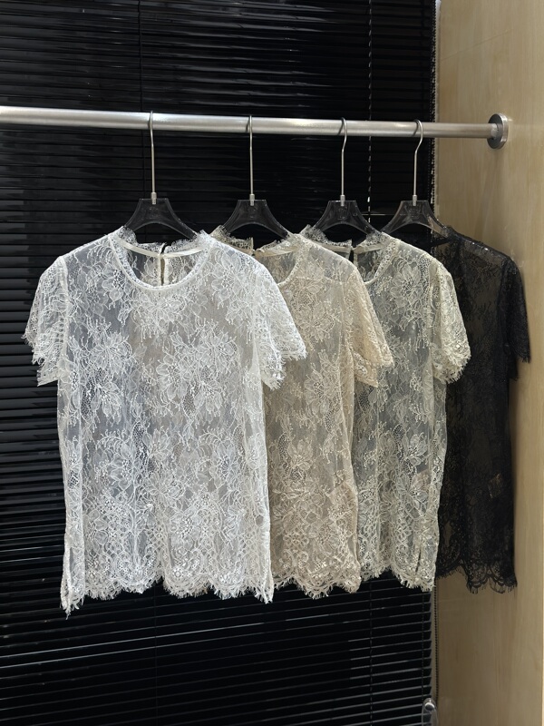 European Goods 2026 Summer New Fashion Round Neck Hollow Crochet Lace Short-Sleeved T-Shirt for Women, Loose and Slimming Top, Trendy