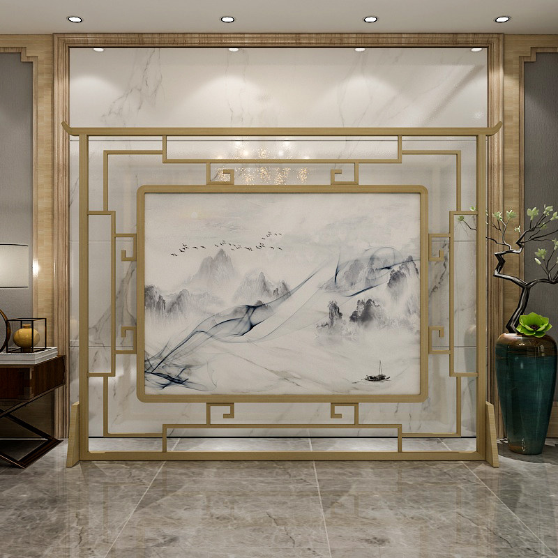 New Chinese solid wood hollowed-out screen partition living room hotel restaurant Xuanguan seat screen semi-transparent yarn quality screen can be moved 