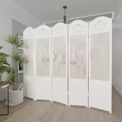 New Chinese screen mobile foldable partition living room bedroom entrance solid wood modern simple shelter