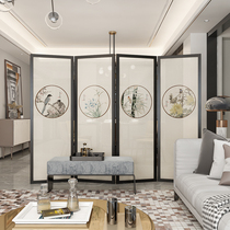 New Chinese solid wood screen partition living room decoration porch bedroom office tea house Mobile half-transparent flower and bird folding screen