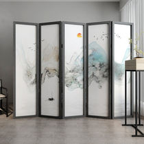 New Chinese screen partition living room bedroom hotel office simple modern folding mobile landscape solid wood folding screen