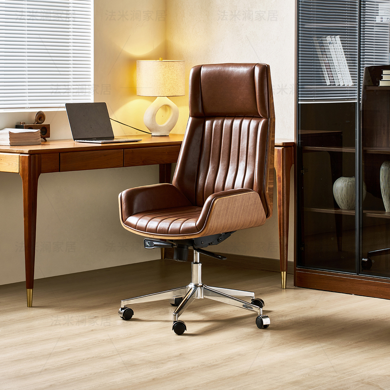 Medieval-Style Computer Chair, Oil-Waxed Leather Office Chair, Executive Chair, Simple and High-End Home Study Chair, Desk Chair, Swivel Chair