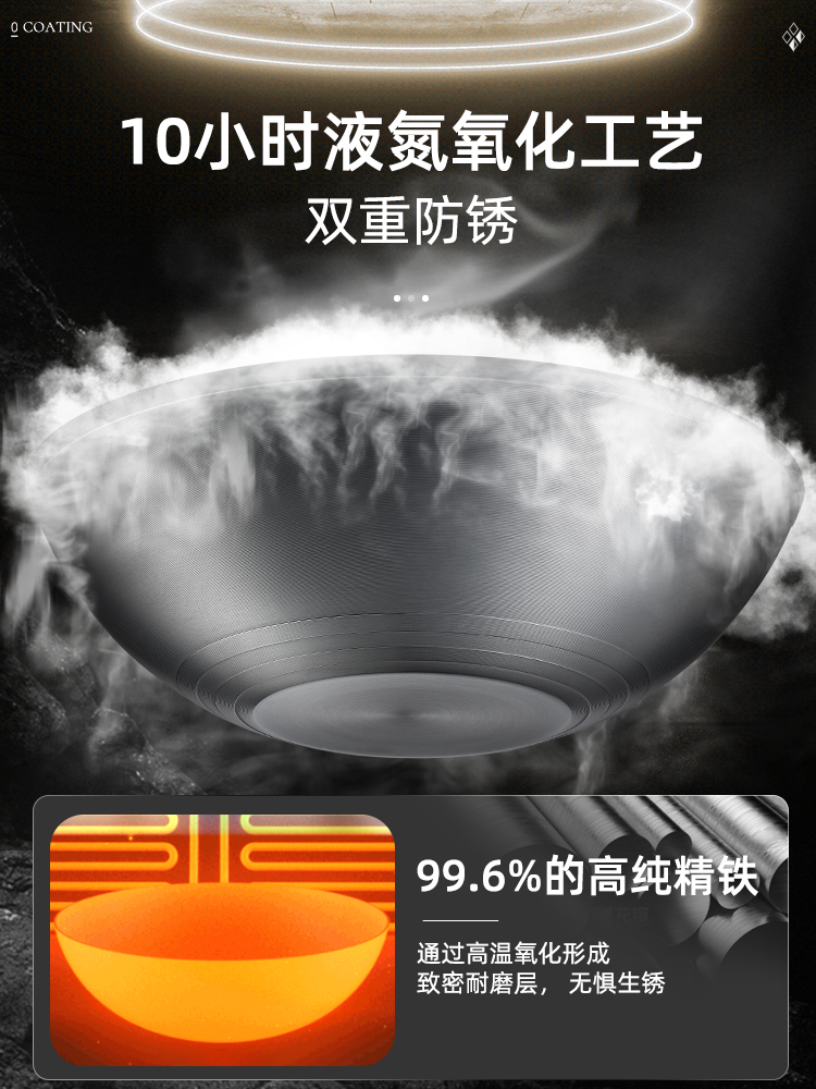 Aistar Extremely Lightweight Iron Wok, Non-Coated Cooking Pan, Flat-Bottomed Pan, Nitrided Iron Pan, Suitable for Induction Cookers