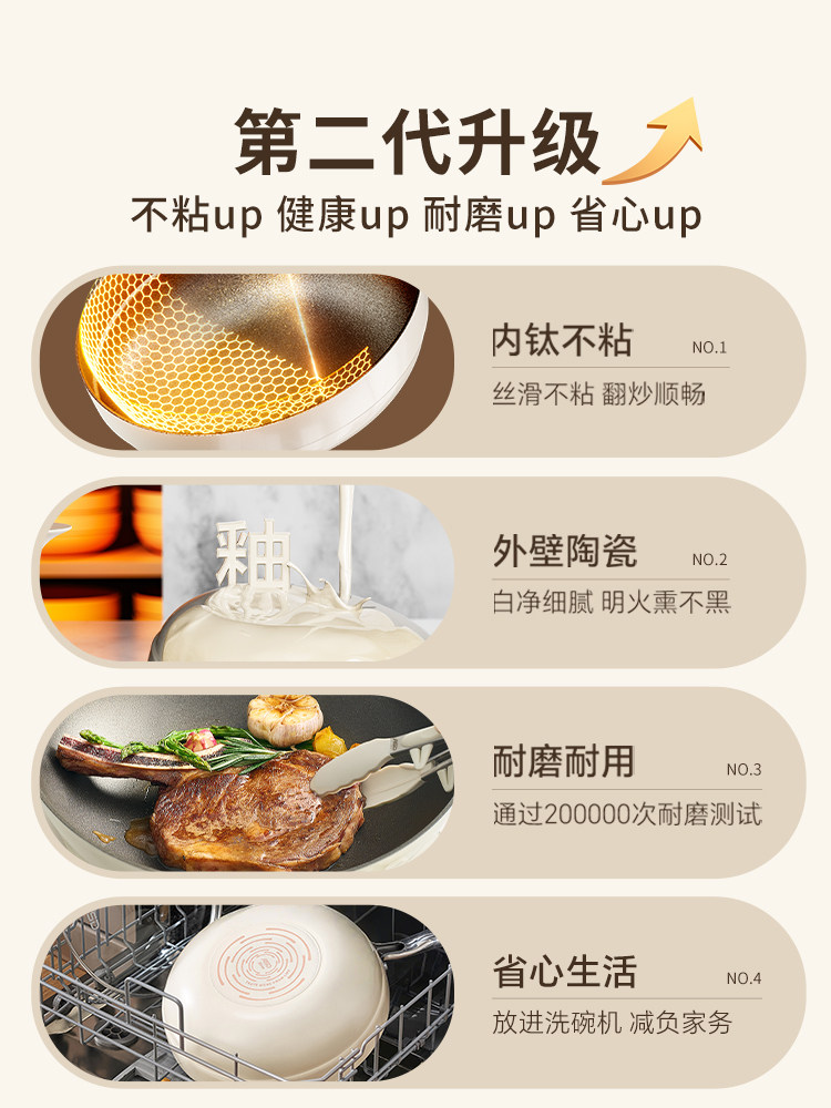 Aistar Non-Stick Pan Has a Titanium Pan and Ceramic Wok, Lightweight Cooking Pan for Home Use, Suitable for Gas and Induction Cookers, Flat-Bottomed Pan