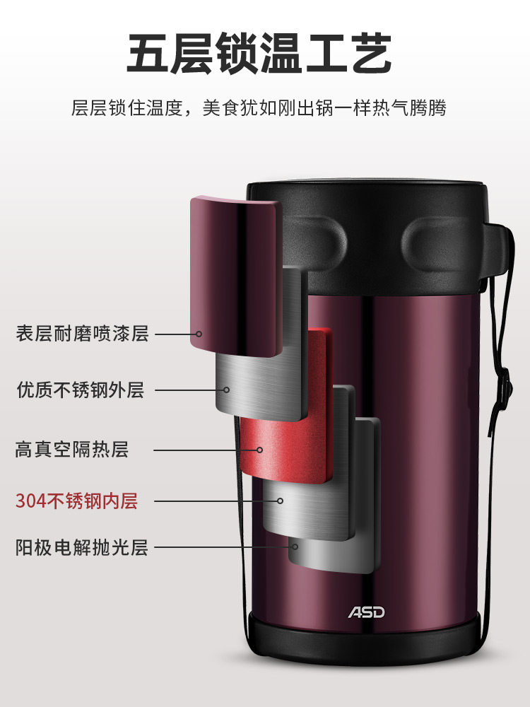 Aistar Insulated Lunch Box Bucket, Extra Long Insulation, Suitable for Home Use, Office Workers, Large Capacity, Multi-Layer Bento Box for Middle School Students