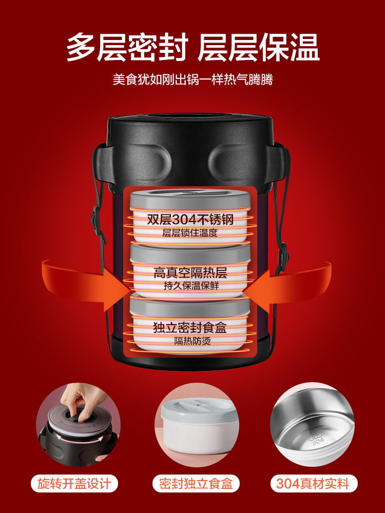 Aistar Insulated Lunch Box Bucket, Extra Long Insulation, Suitable for Home Use, Office Workers, Large Capacity, Multi-Layer Bento Box for Middle School Students