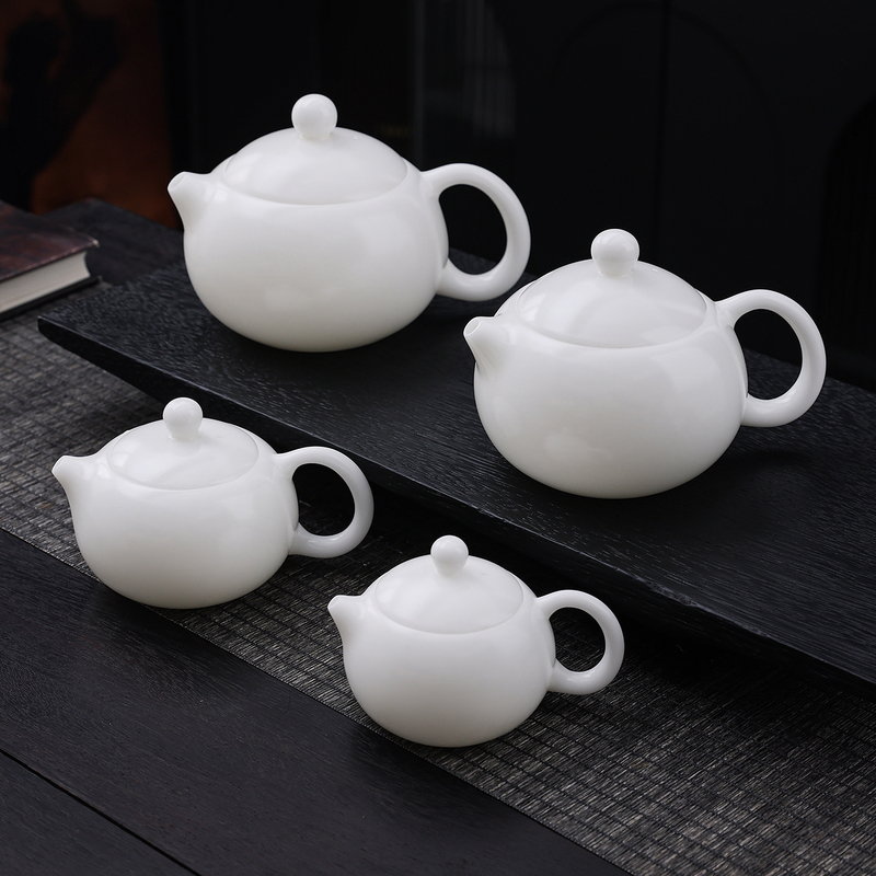 Ice Jade Porcelain Teapot Large and Small Home Office Exquisite Handmade High-End Tea Set Dehua White Porcelain White Xishi Teapot