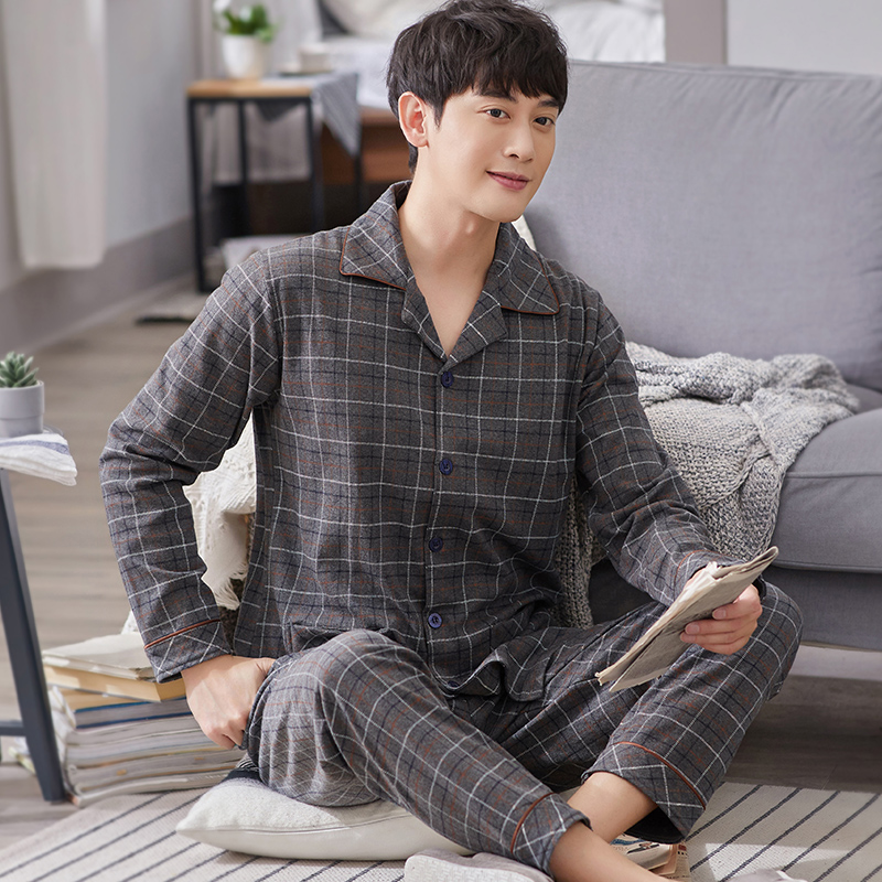 Mens đồ ngủ mùa xuân và mùa thu bông bộ dài tay của trung niên kích thước cardigan cha bông quần áo nhà lớn chất béo.