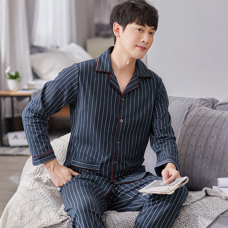 Mens đồ ngủ mùa xuân và mùa thu bông bộ dài tay của trung niên kích thước cardigan cha bông quần áo nhà lớn chất béo.