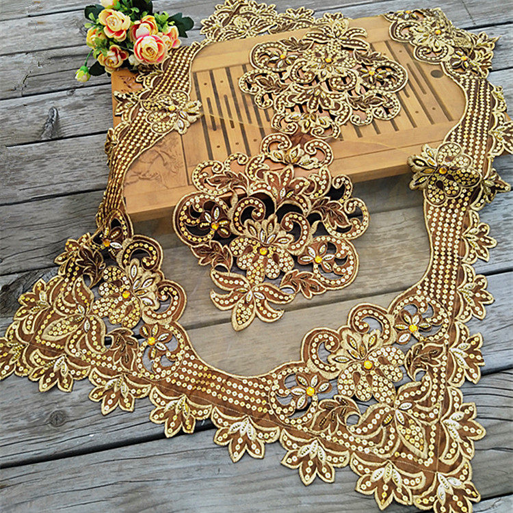 Foreign Trade Han Style Handmade Nail Beads Mesh Yarn Embroidery Tablecloths Fabric fabric Versatile Dust Cover lid Butch tea tray cover towels