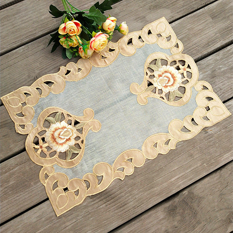 Foreign Trade Eurostyle Fields Garden Cloth Art Embroidered Hollowed-out Tea Tray Cushion Cup Cushion Dish Cushion Dining Cushion Decoration Cushion Multipurpose cover towel