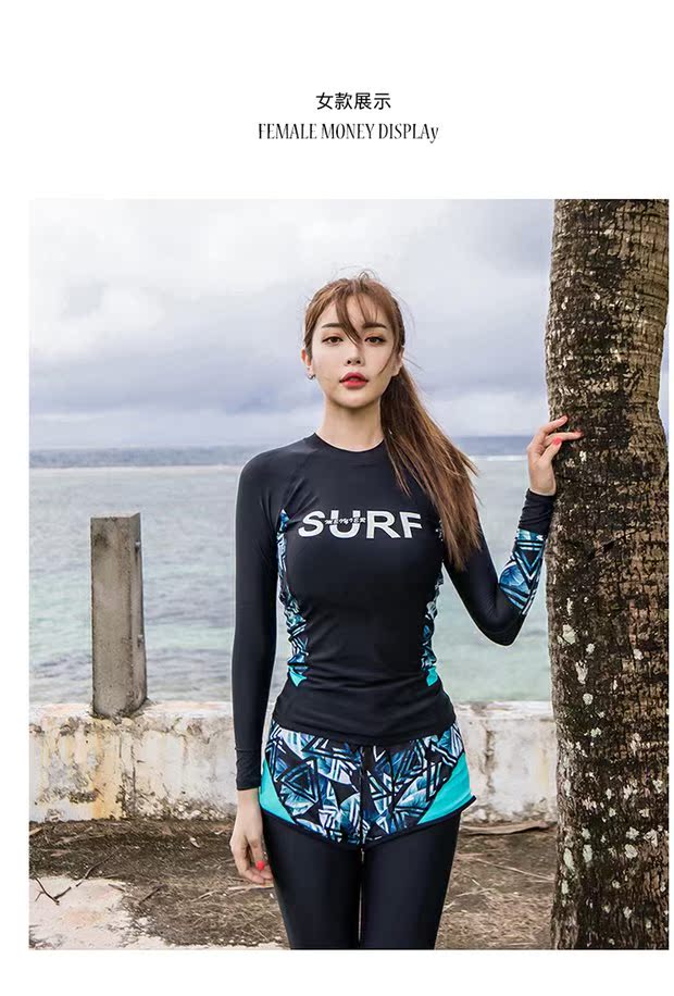 Bộ đồ lặn Hàn Quốc cho cặp đôi 19 người đàn ông và phụ nữ mới chia quần dài ba mảnh quần chống nắng quần áo sứa khô nhanh - Vài đồ bơi đồ đi biển cho cặp đôi