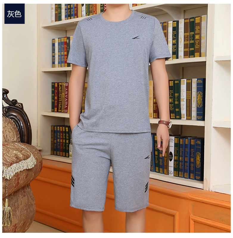 Bộ đồ thể thao nam mùa hè quần short tay ngắn cotton mùa hè mỏng phần trung niên nam giản dị cỡ lớn thể thao trung niên - Thể thao sau bộ adidas hồng