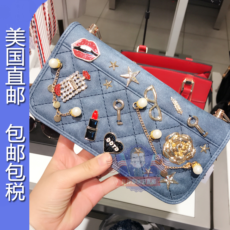 Direct Shipping from the United States Aldo Denim Quilted Chain Wallet Clutch Shoulder Crossbody Small Square Bag