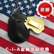 United States emblem Chinese metal emblem pendant black leather bead chain pendant leather lining and leather pad with emblem