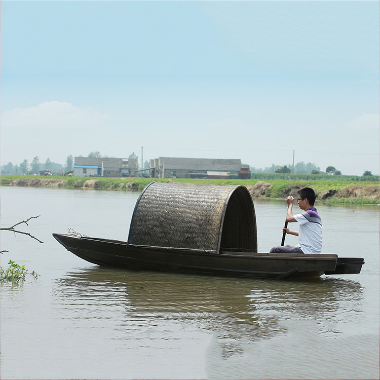 Bamboo-Hong hand hucanopy ship Jiangnan tourist wooden boat antique imitation old fishing boat to decorate landscape props boat model