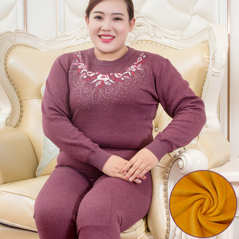 New round neck large size ladies pure cotton embroidered heating pants plus fertilizer plus size underwear double layer thickening