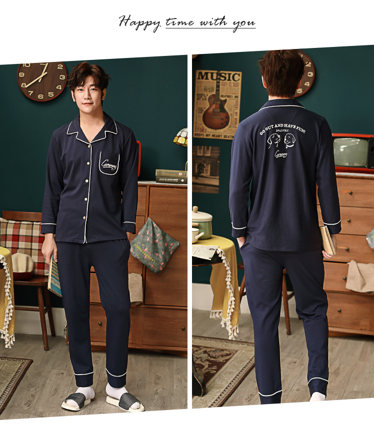 Đồ ngủ nam cực nam mùa xuân và mùa thu cotton dài tay thanh niên cotton thanh niên mùa hè nam phục vụ nhà thời trang 2021