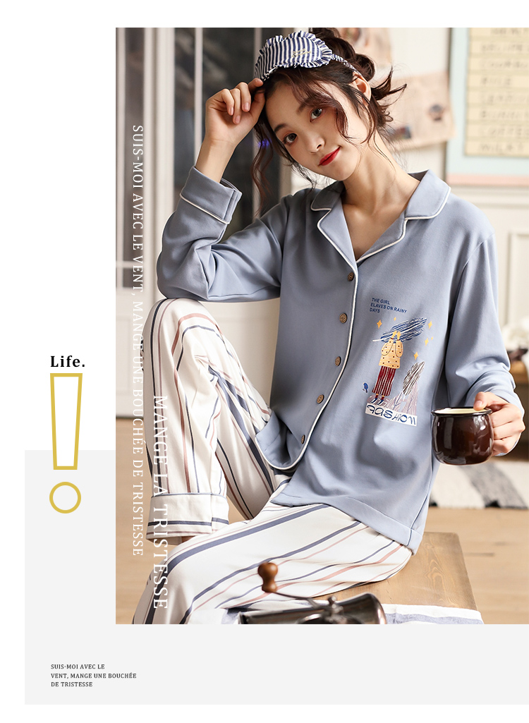 Đồ ngủ nữ ở Nam Cực mùa xuân và mùa thu cotton dài tay dễ thương dịch vụ tại nhà mùa thu và mùa đông của phụ nữ cotton mỏng phù hợp với lỏng bộ đồ the thao nữ hàng hiệu