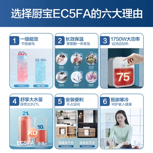 Haier/海尔 EC5FA водонагреватель 5 -Литер Small Homeving Speed ​​Speed ​​Hort Horese -Style -стиль сокровище горячей воды Первый класс кухонный сокровище