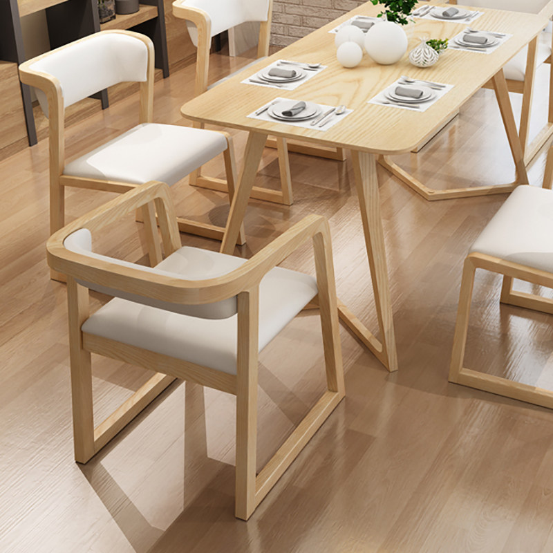 Genuine leather dining chair solid wood dining chair original wood color home modern minimalist with armrests Nordic stools head layer cow leather